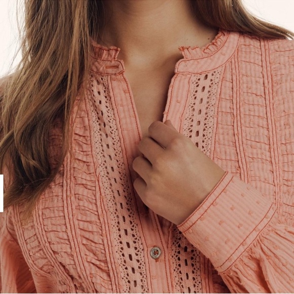 NWT! Anthropologie Pilcro Long Sleeve Delicate Blouse in Pink - Size Medium 🟤 - Picture 5 of 5